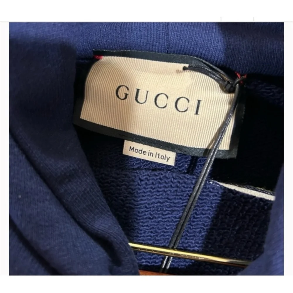 Gucci cotton jersey, hooded sweatshirt with yellow logo, embroidery size L